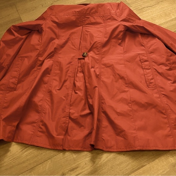 🌟EDDIE BAUER fully lined Red Coral Button Up Trench Coat Raincoat rain jacket - Picture 6 of 13